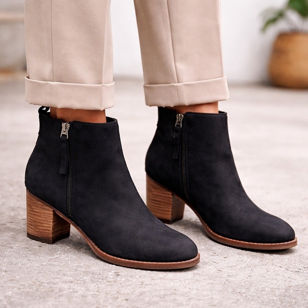 Blondo Nubuck Leather Ankle Boots Women's Waterproof Black Zip Booties 7.5M‎
